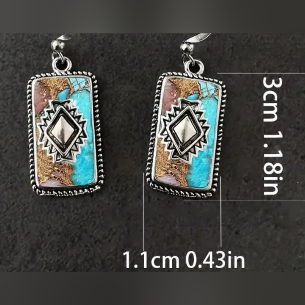 Faux turquoise Bohemian geo earrings - Picture 2 of 3